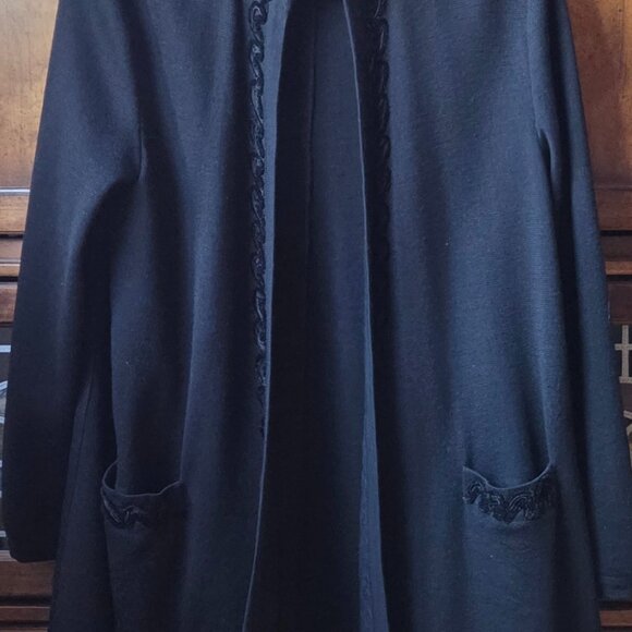 100% Wool Gorgeous Holt Renfrew Long Open Black Cardigan - Picture 9 of 11
